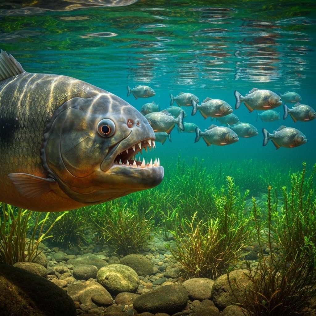 Piranha Close-Up in Natural Pond: Scientific Illustration