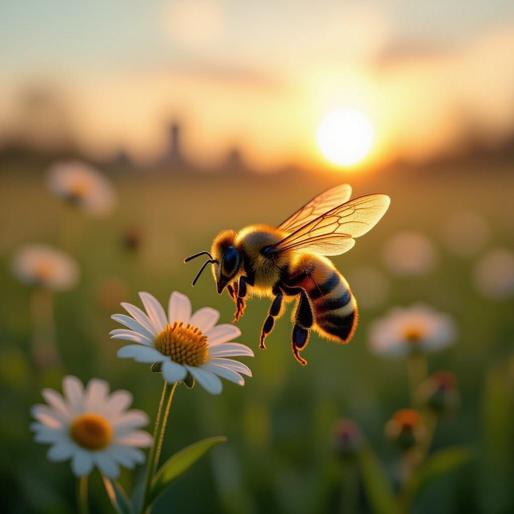 Honeybee in Spring Meadow Matte Painting