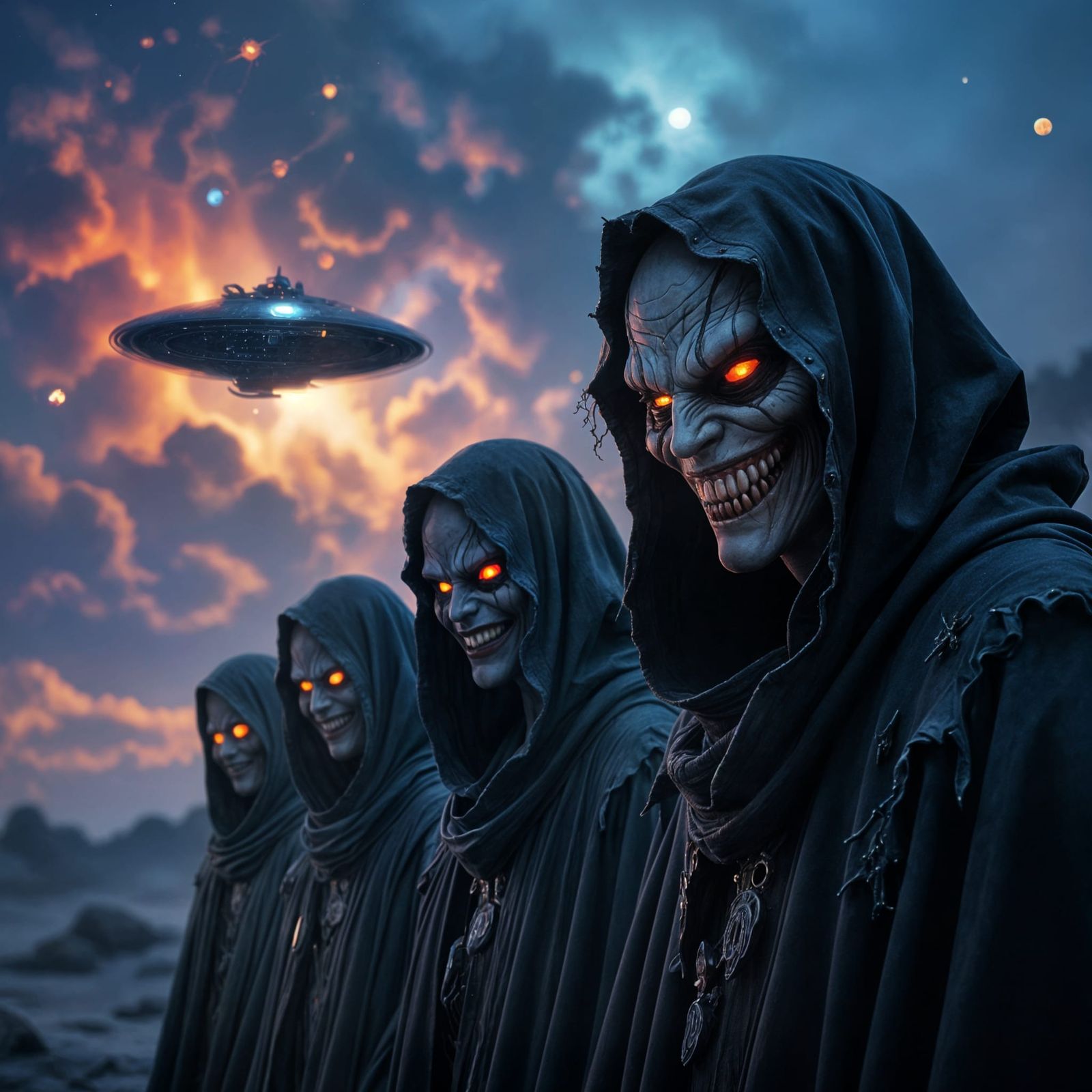 Terrifying Aliens Stare at Spaceship in Cosmic Horror