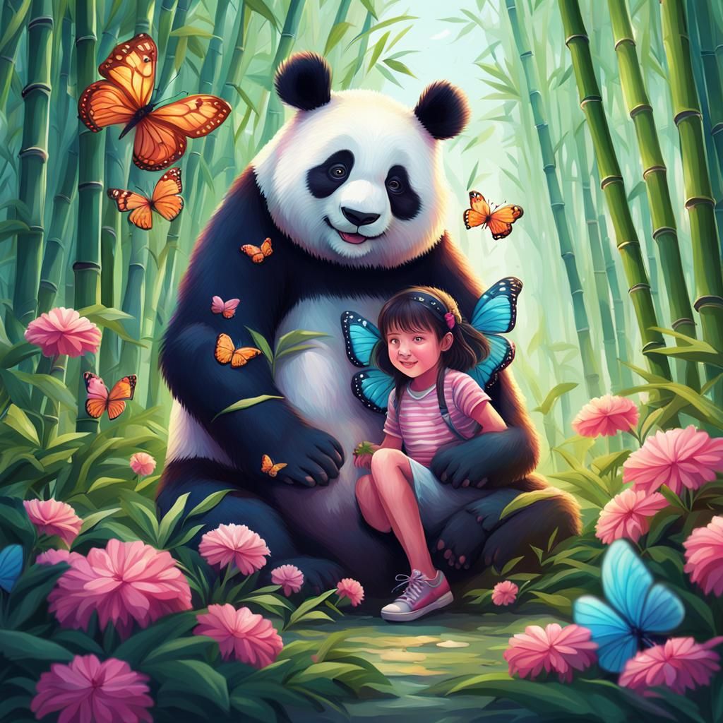 Panda Hugs Girl in Candy Art Style