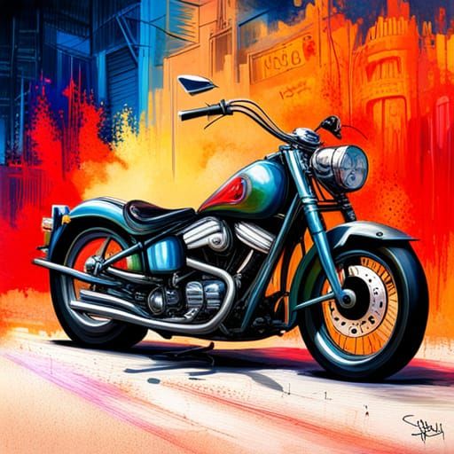 Motorcycle Graffiti Street Art in Splash Style