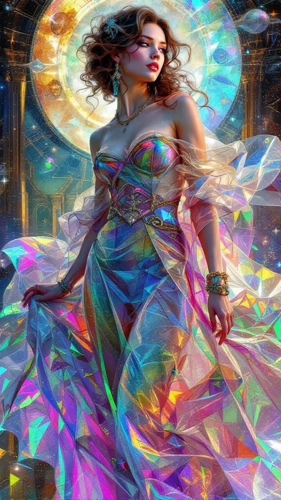 Ethereal Goddess of Timeless Beauty in Shattered Rainbow Gla...