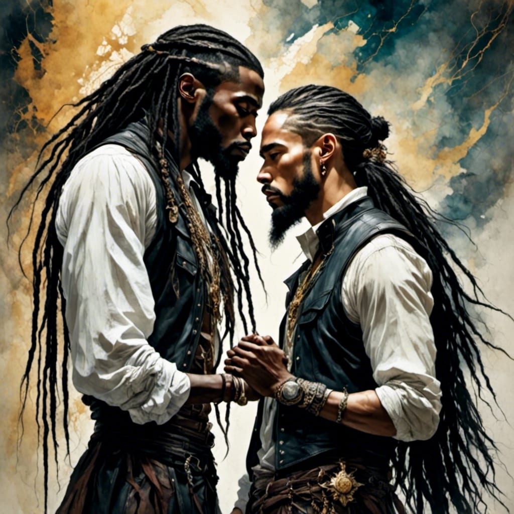 Two Men in Leather Vests with Jewelry