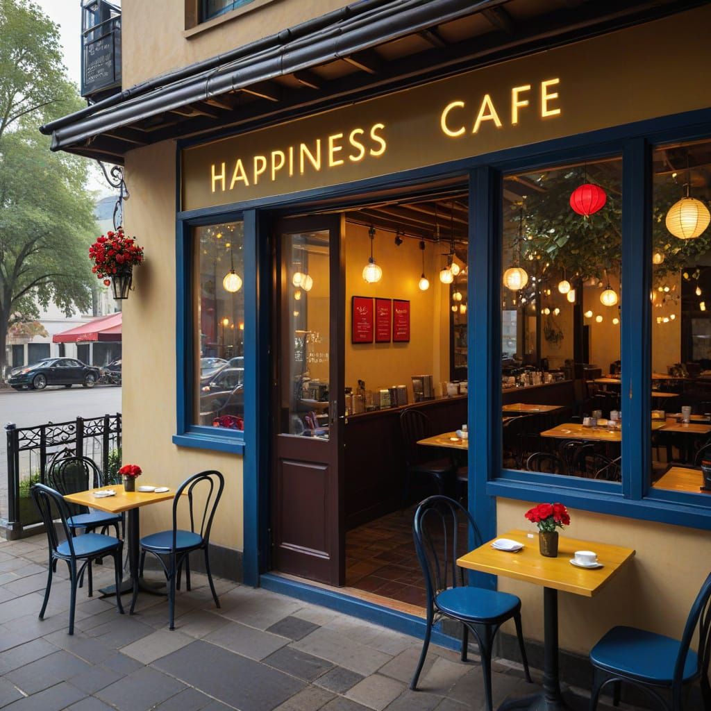 Elegant Cafe Sign and Floating Star Lanterns