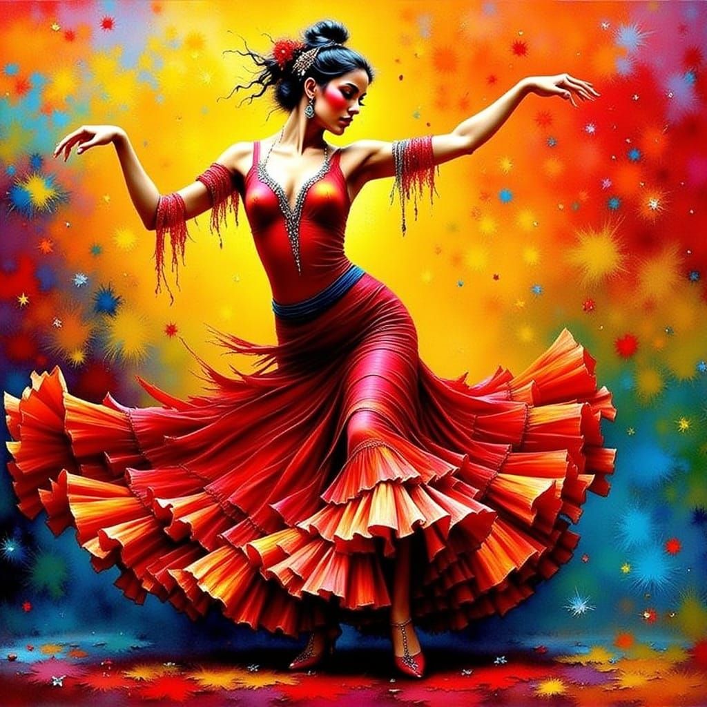 Flamenco Dancer in Surrealist Style with Bold Colors