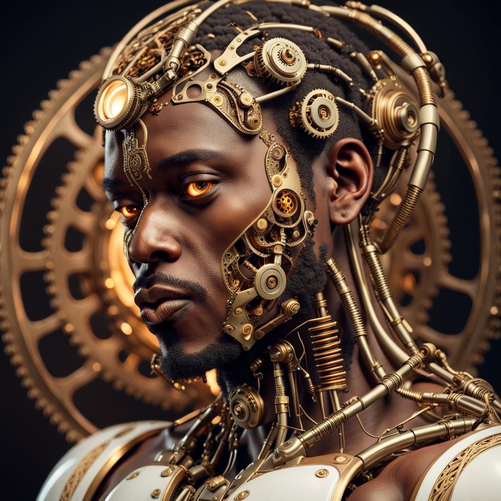 Steampunk Android Portrait with Brass and Copper Details