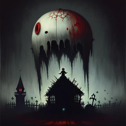 Sad Ghost with Red Hand in Gothic Style