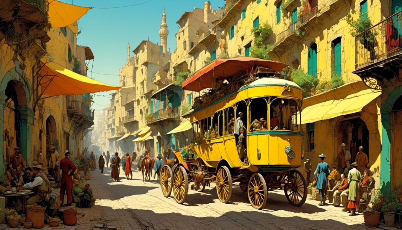 Yellow Omnibus in Middle Eastern Alley, Concept Art