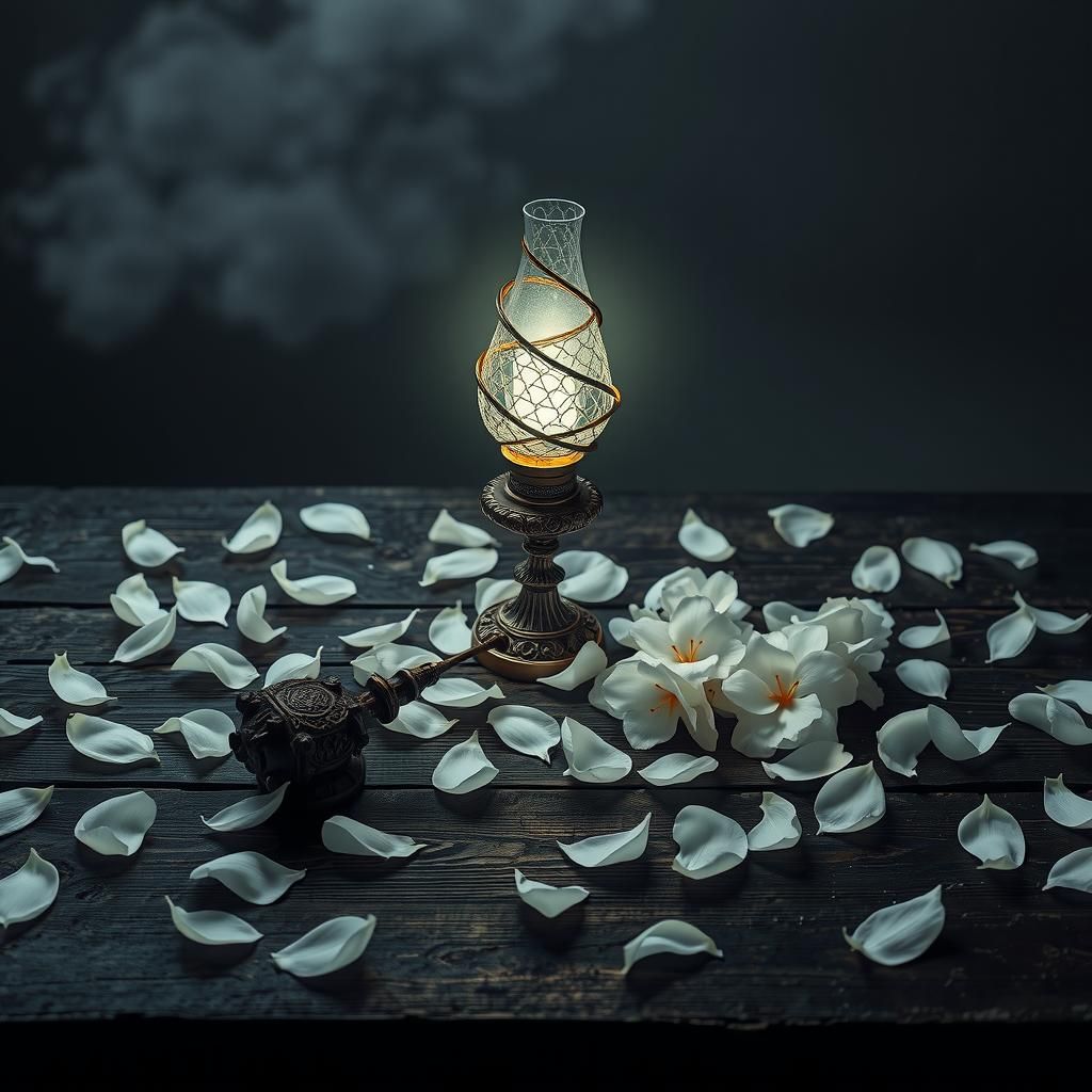 Ethereal Spirit Lamp Still Life in Somber Tones