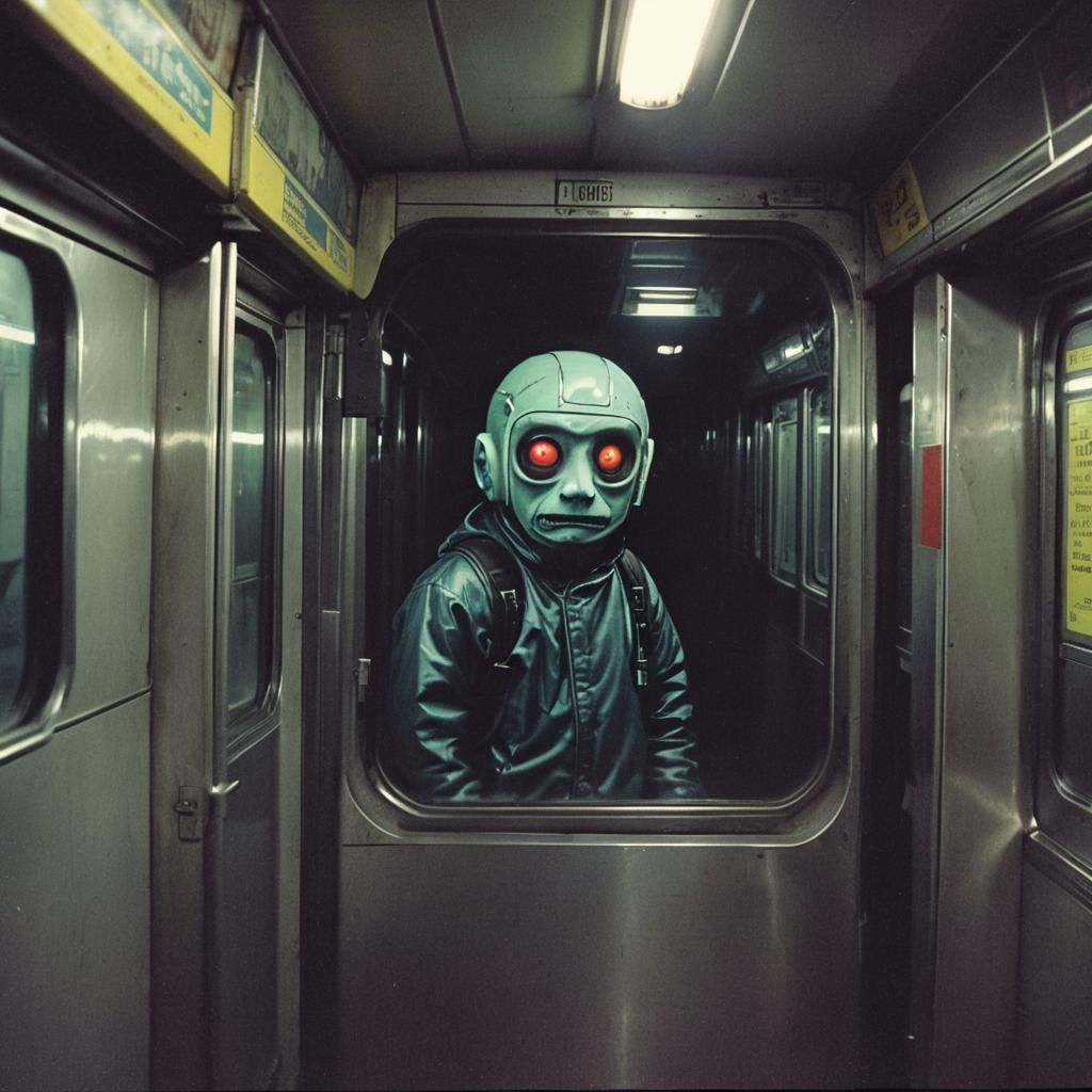 Cyberpunk Yokai in 80's Subway Car