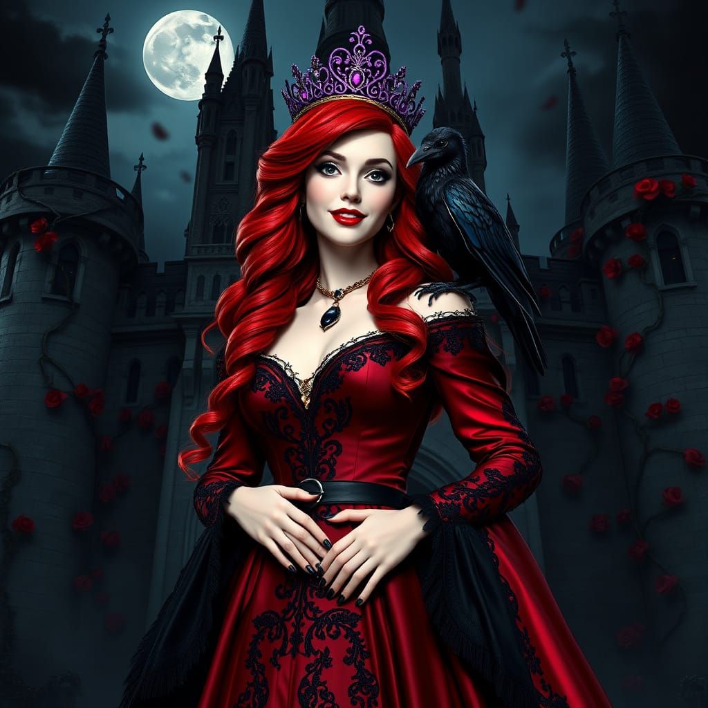 Evil Queen Ariel in Dark Victorian Regalia with Black Hearts...