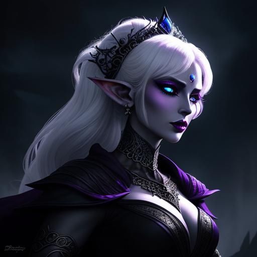 Drow Elf Portrait in Dark Fantasy Style