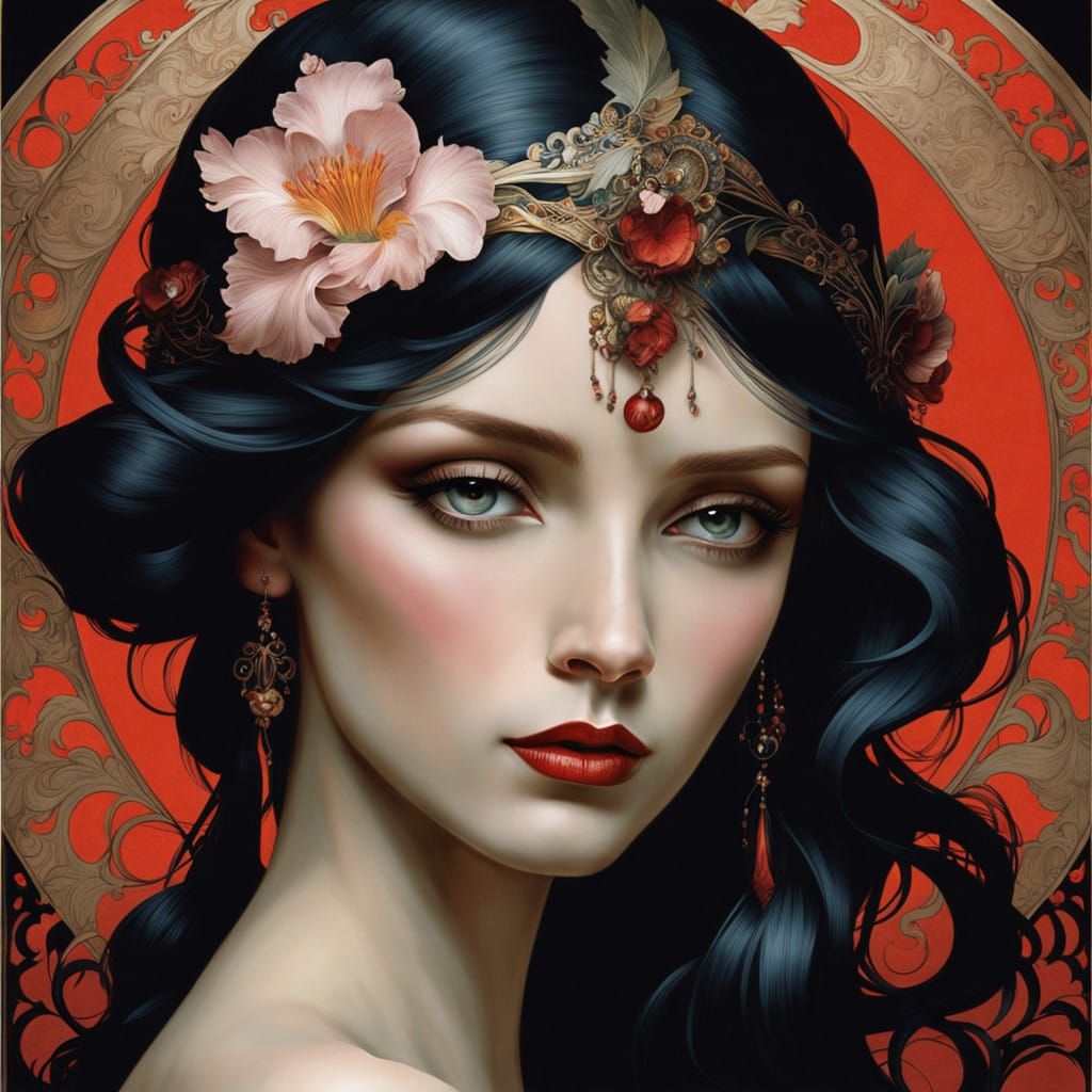 Elegant Angelic Woman with Dark Angel Wings