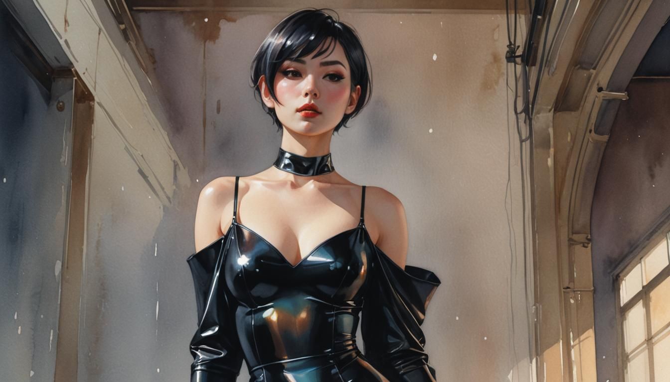 Glamour Portrait in Watercolor Wash Anime Style