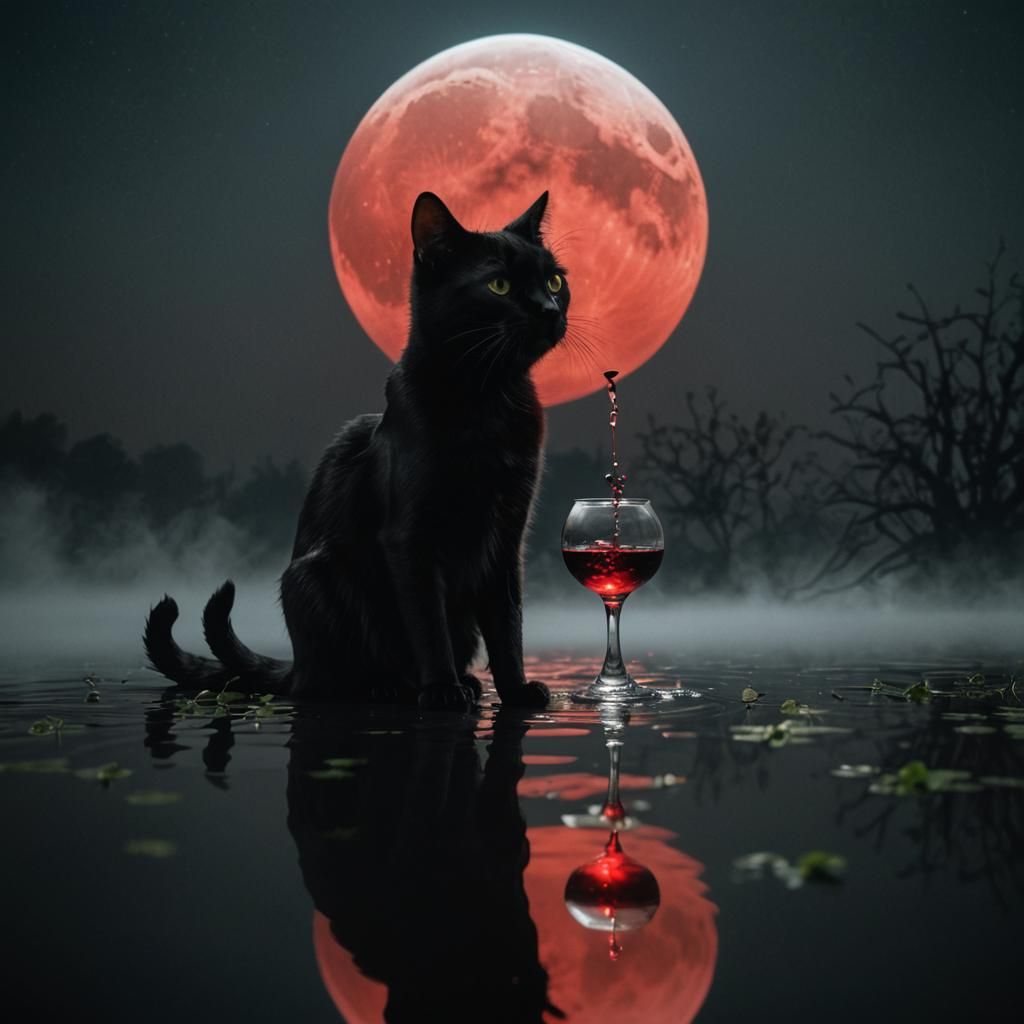 Epic Silhouette of Black Cat with Clover