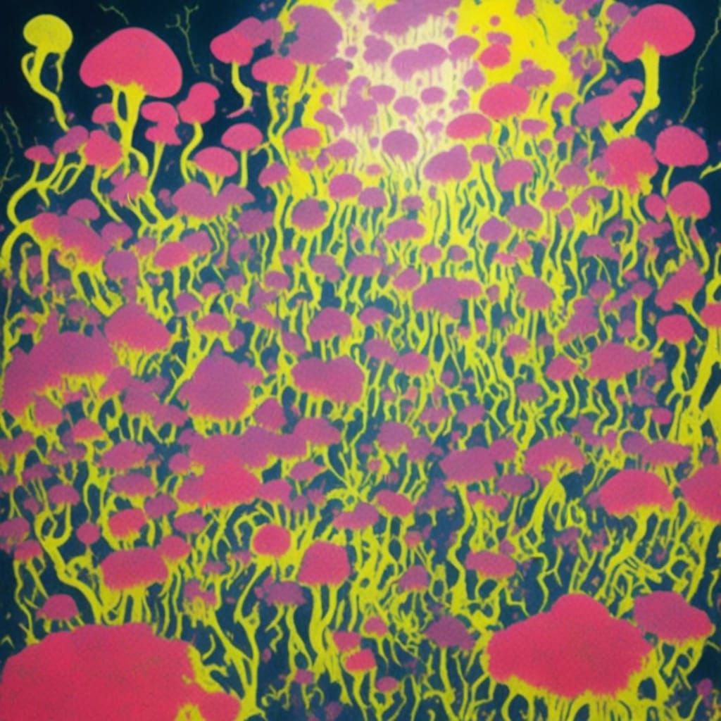 Graffiti-Style Amoeba Growths on Mushrooms