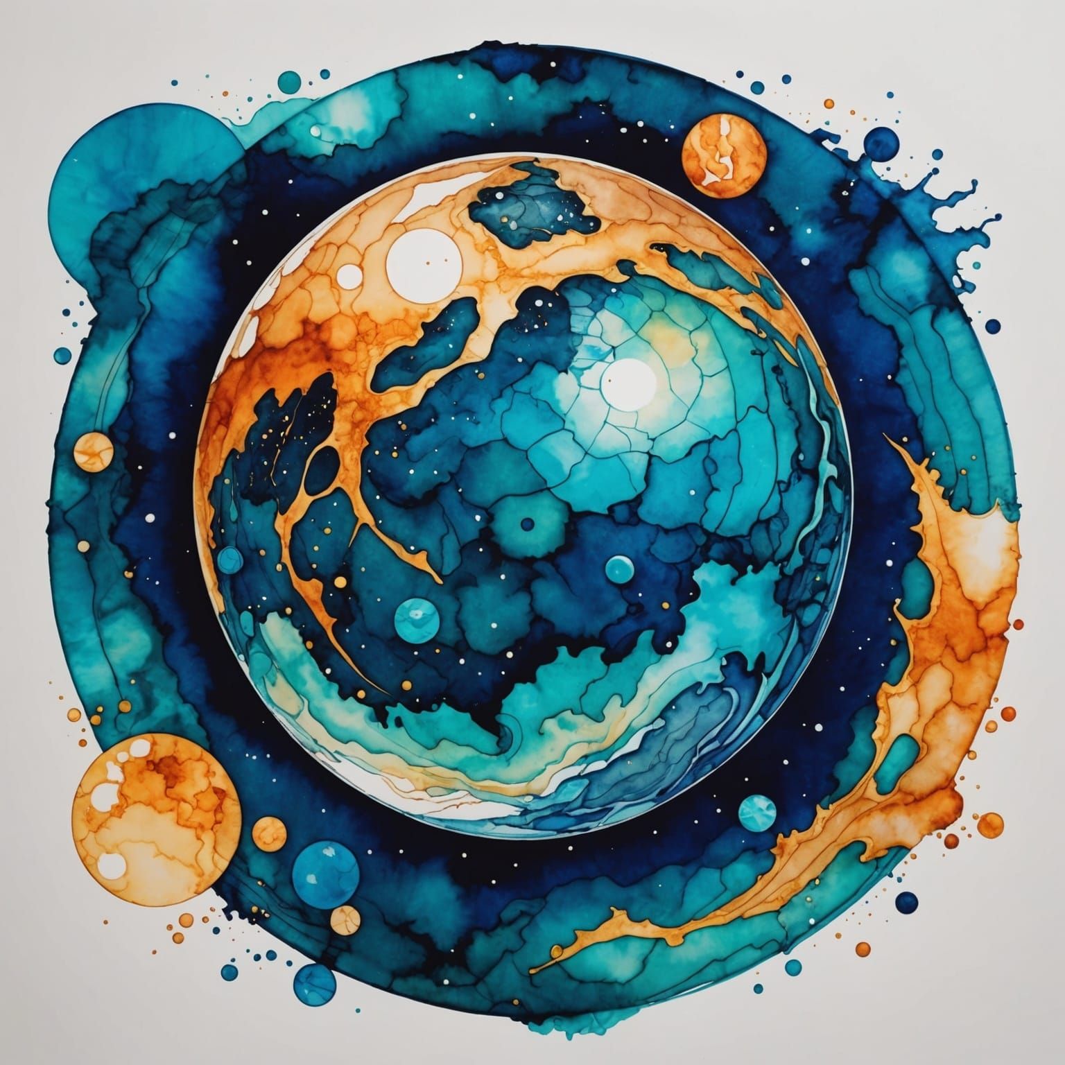 Neptune in Alcohol Ink Style