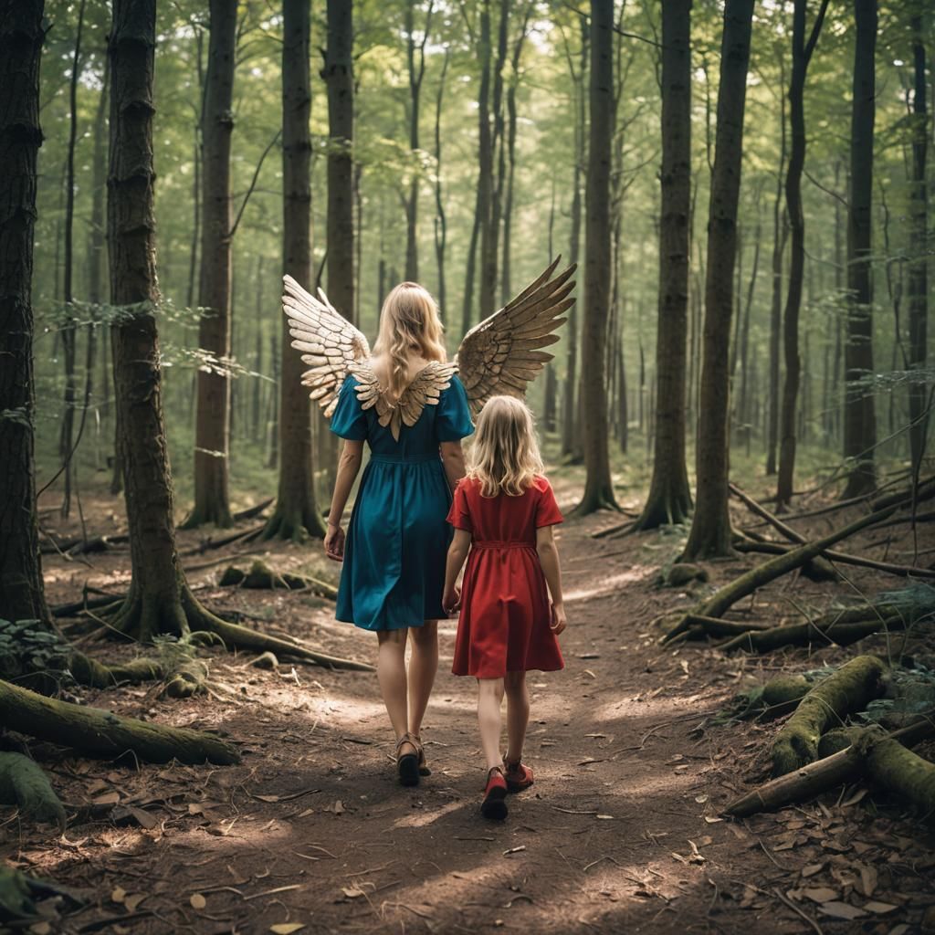 Angelic Girls in Forest: Cinematic Film Still