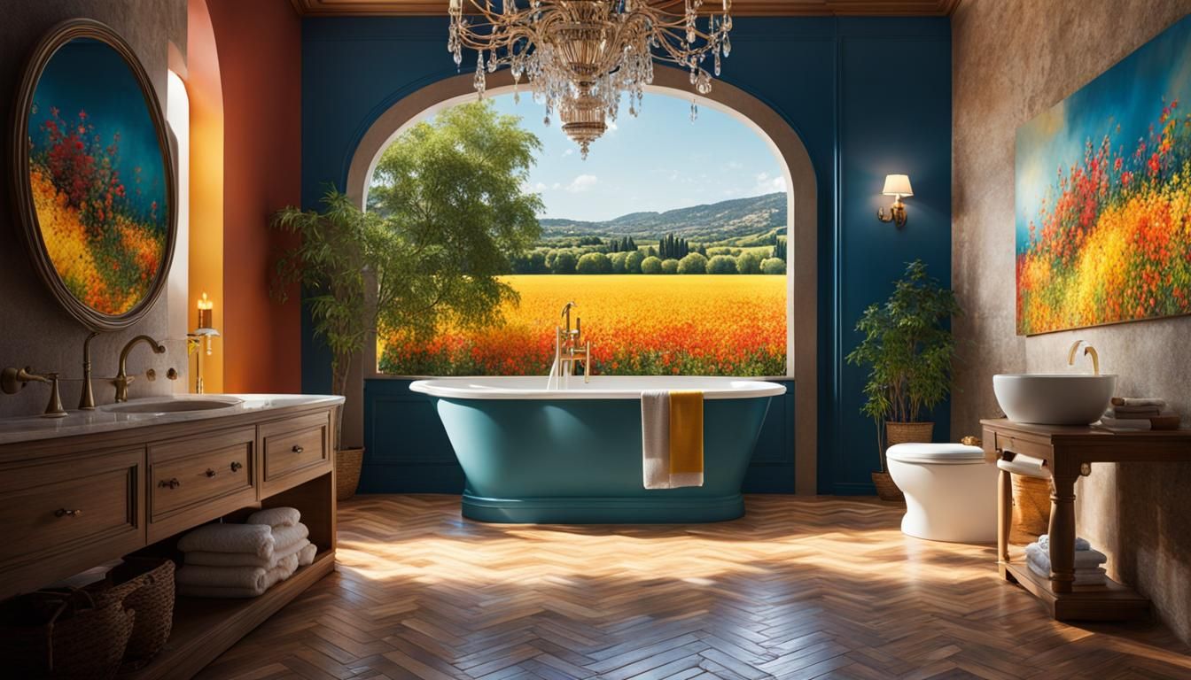 Provencal Bathroom Decoration in Splash Art Style