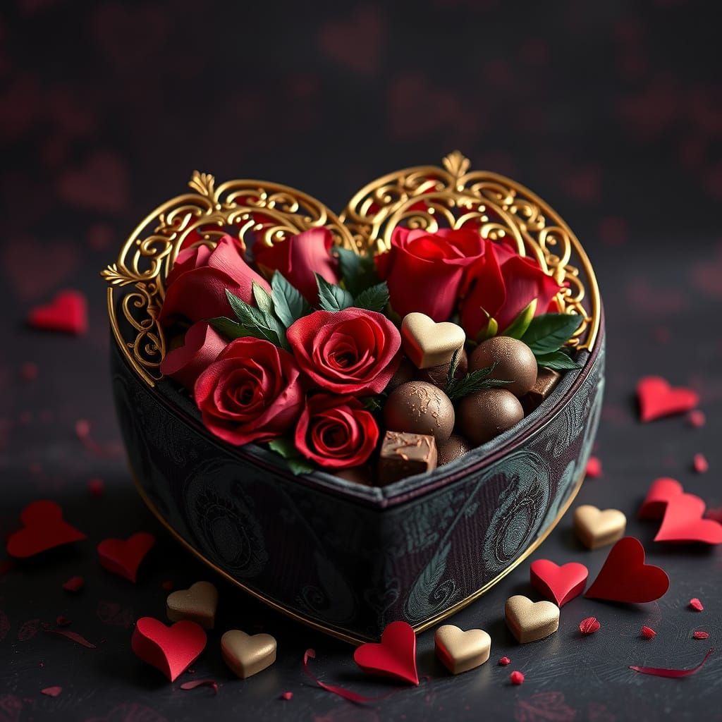 Luxurious Valentine Heart Box in 8k Unreal Engine 5 Style