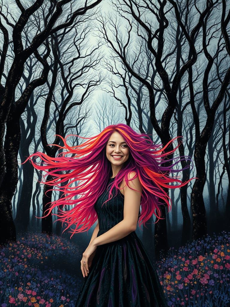 Whimsical Goddess Radiates Positivity in a Dreamlike Negativ...