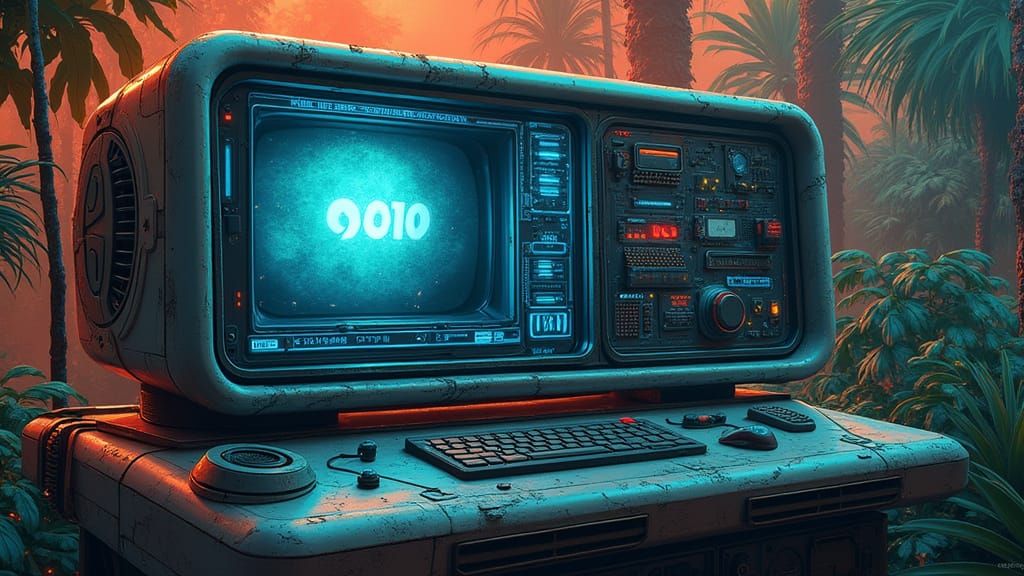Futuristic Hal 9000 Computer in Tropical Paradise