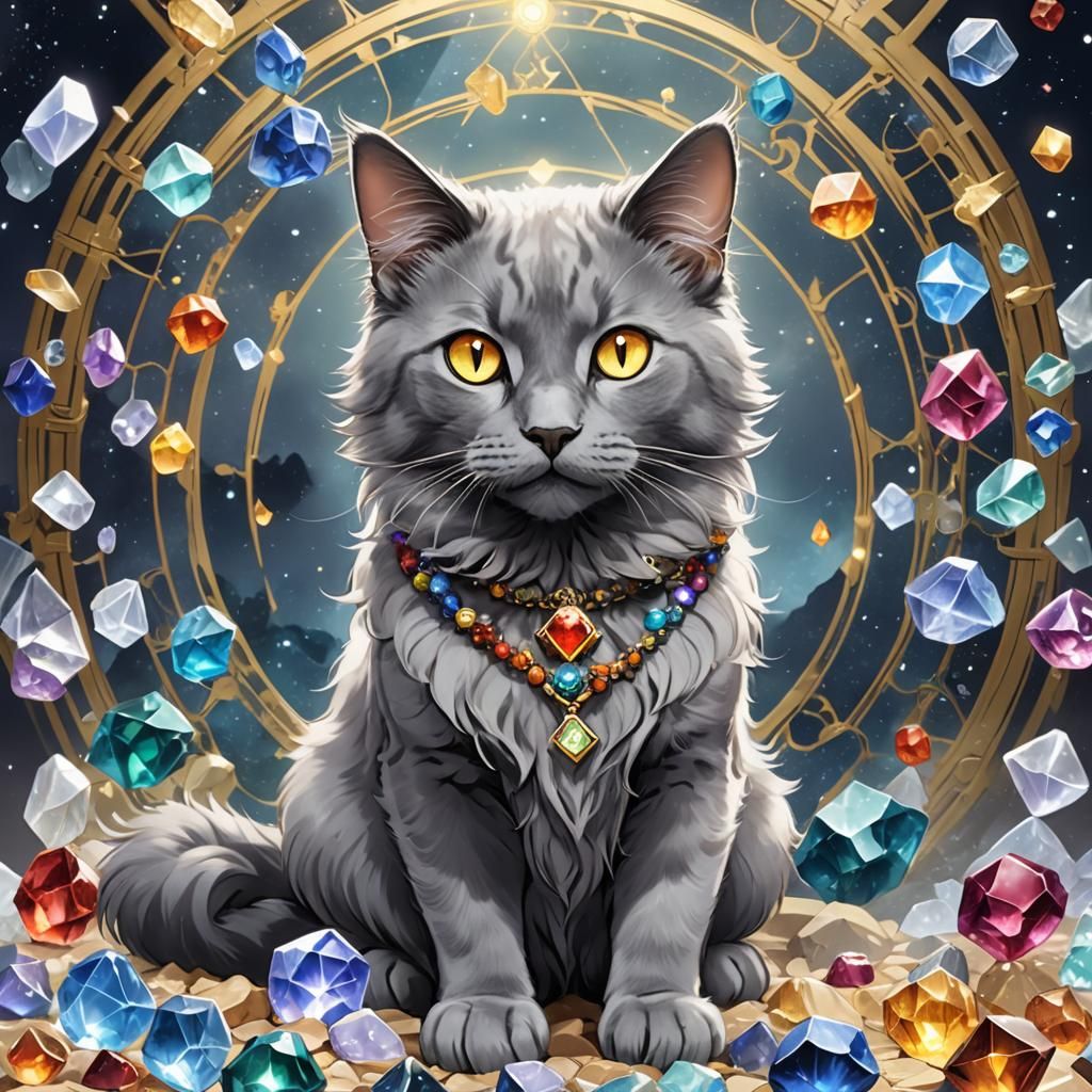 Nebelung Cat Surrounded by Chakra in Anime Style