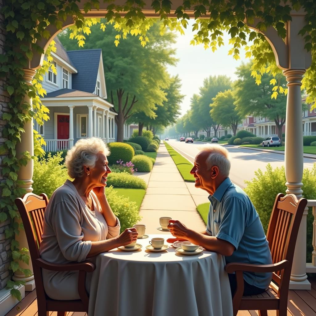 Couples Sip Tea in Impressionist Style