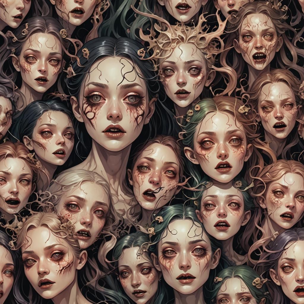Eerie Horror Art: Fractal Flesh and Giggling Faces