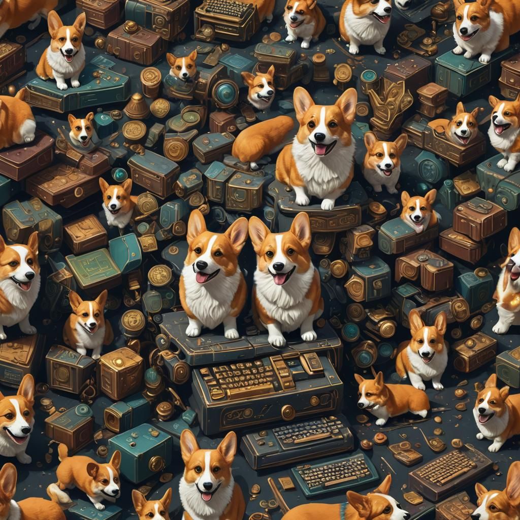 Corgi Typing: Detailed Matte Painting in Deep Color