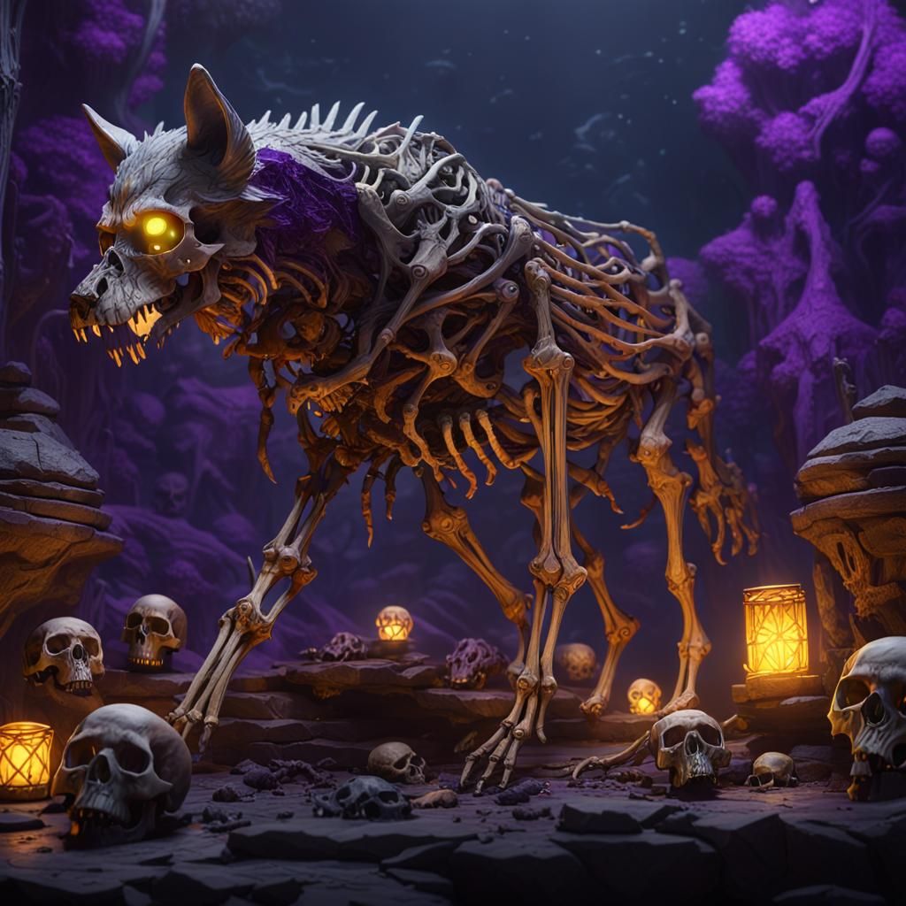 Wolf Among Skeletons: Dark Fantasy Concept Art
