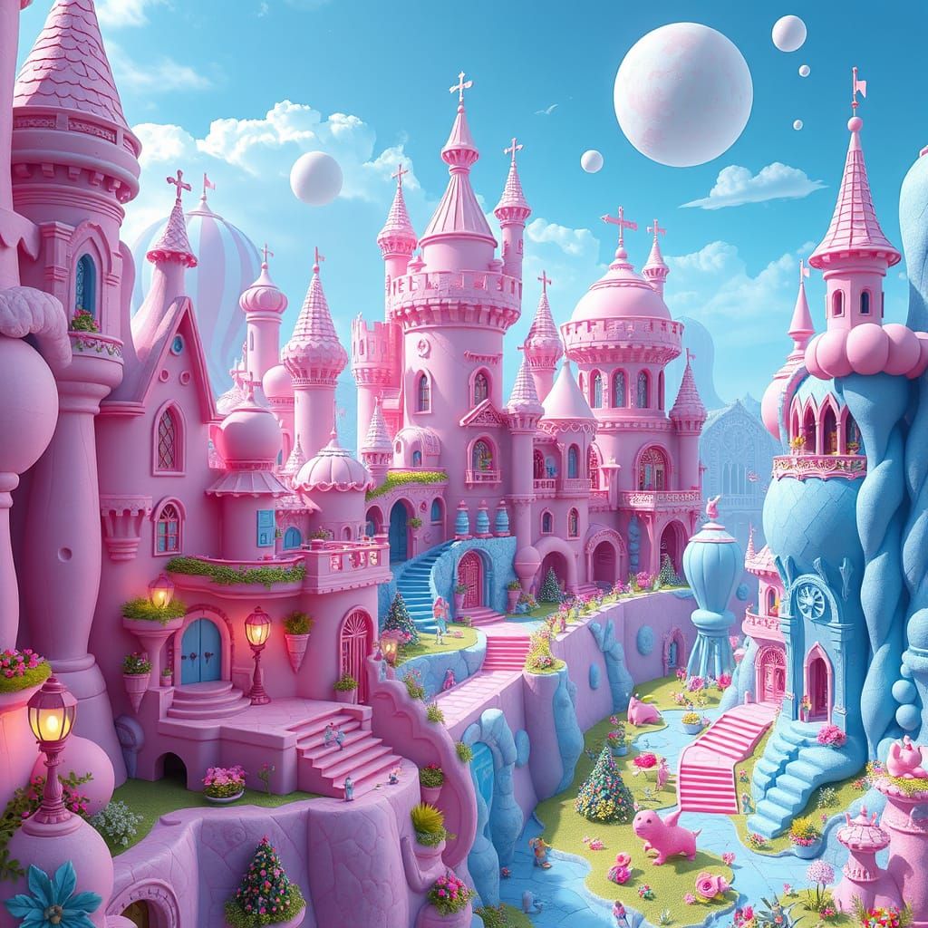 Vibrant Fantasy Realm in Pastel Hues