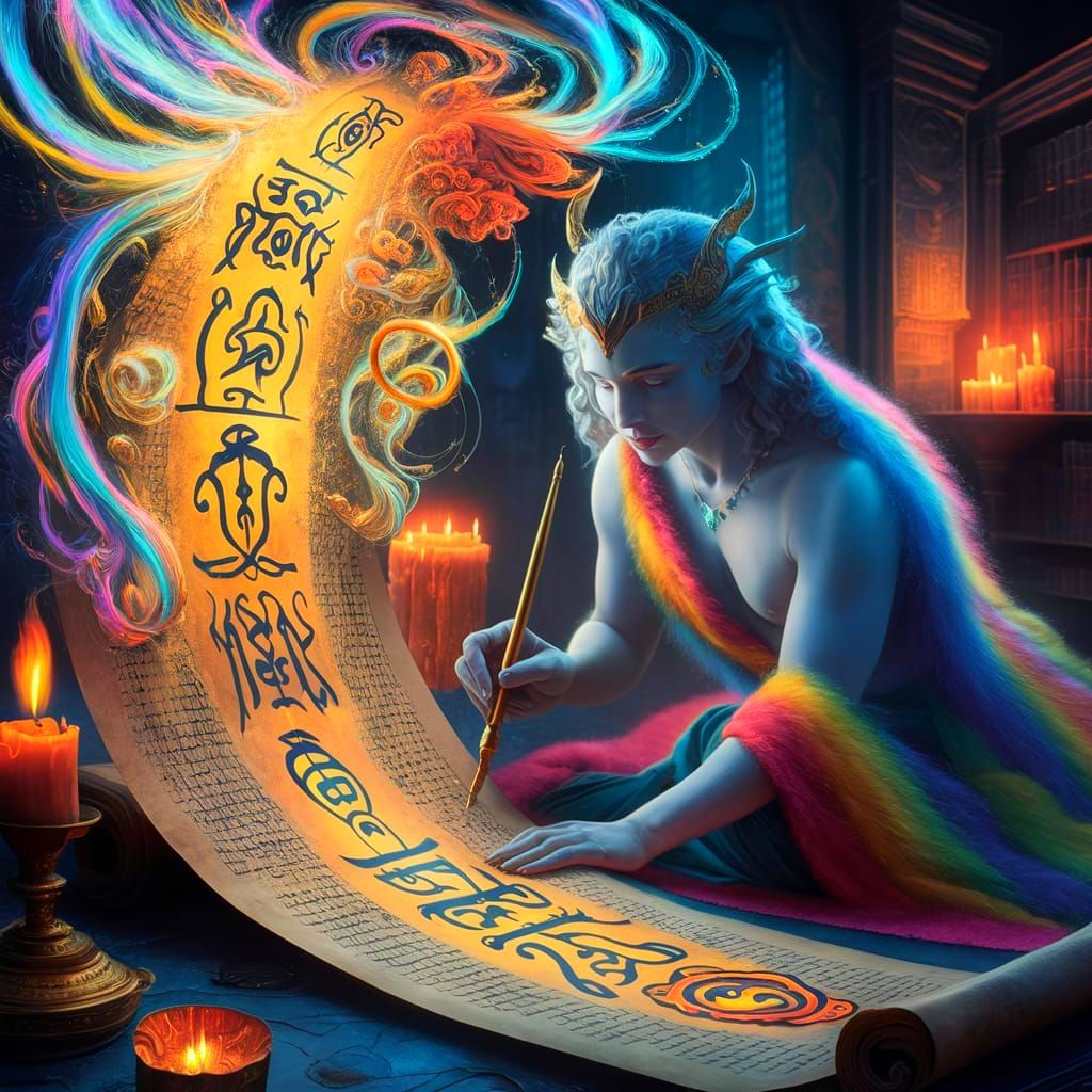 Rainbow Writes Calligraphy of Fate with Mystic Symbols