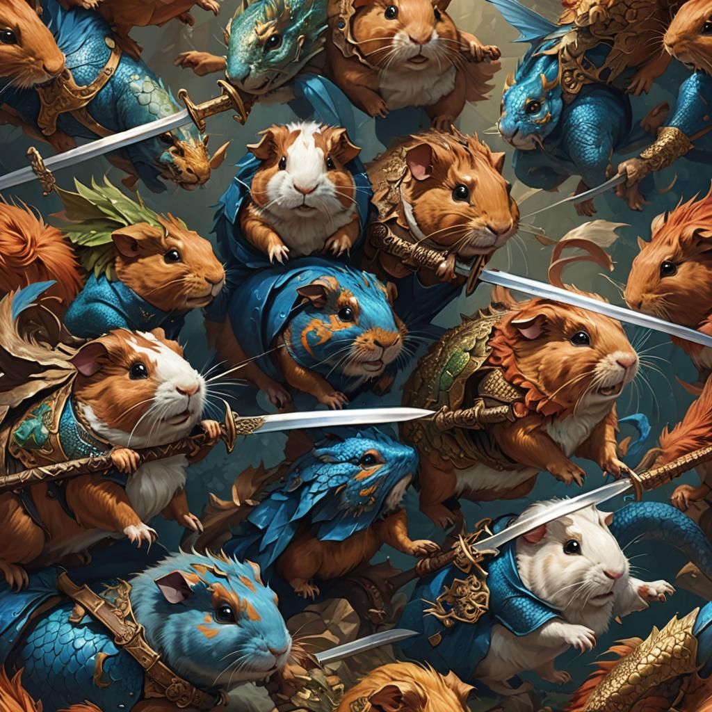 Epic Guinea Pig and Dragon Battle in Fantasy Art