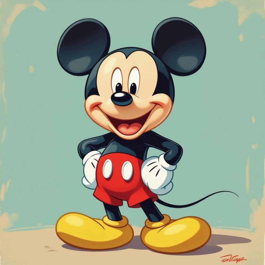 Mickey Mouse in 1930s Rubber Hose Animation Style