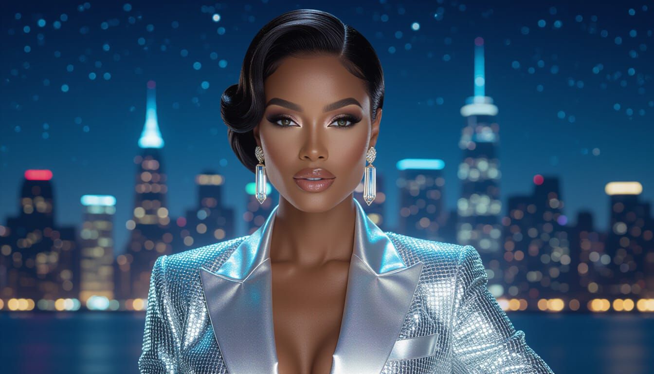 Woman in Silver Sequined Tux with Holographic Lapels