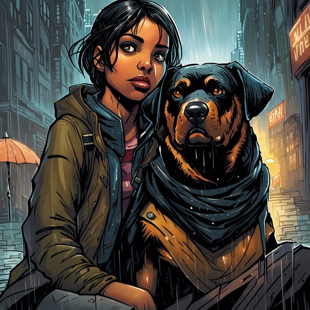Homeless Girl and Rottweiler