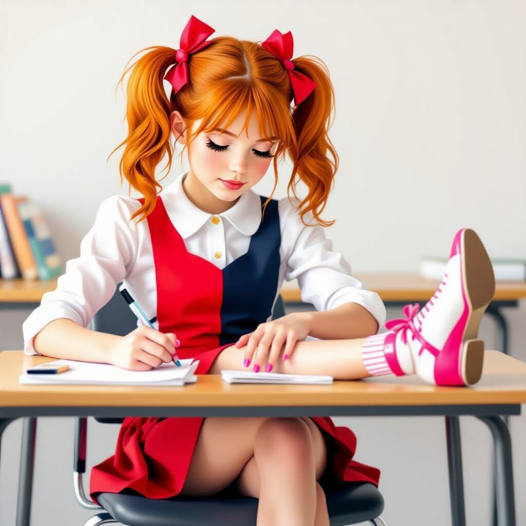 Red Haired Cheerleaders Posing with Legs Crossed