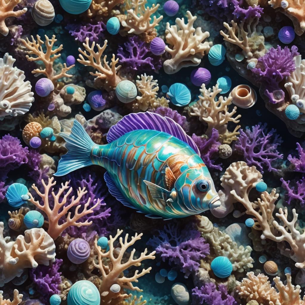 Seashell Fish Swimming Near Coral Reef