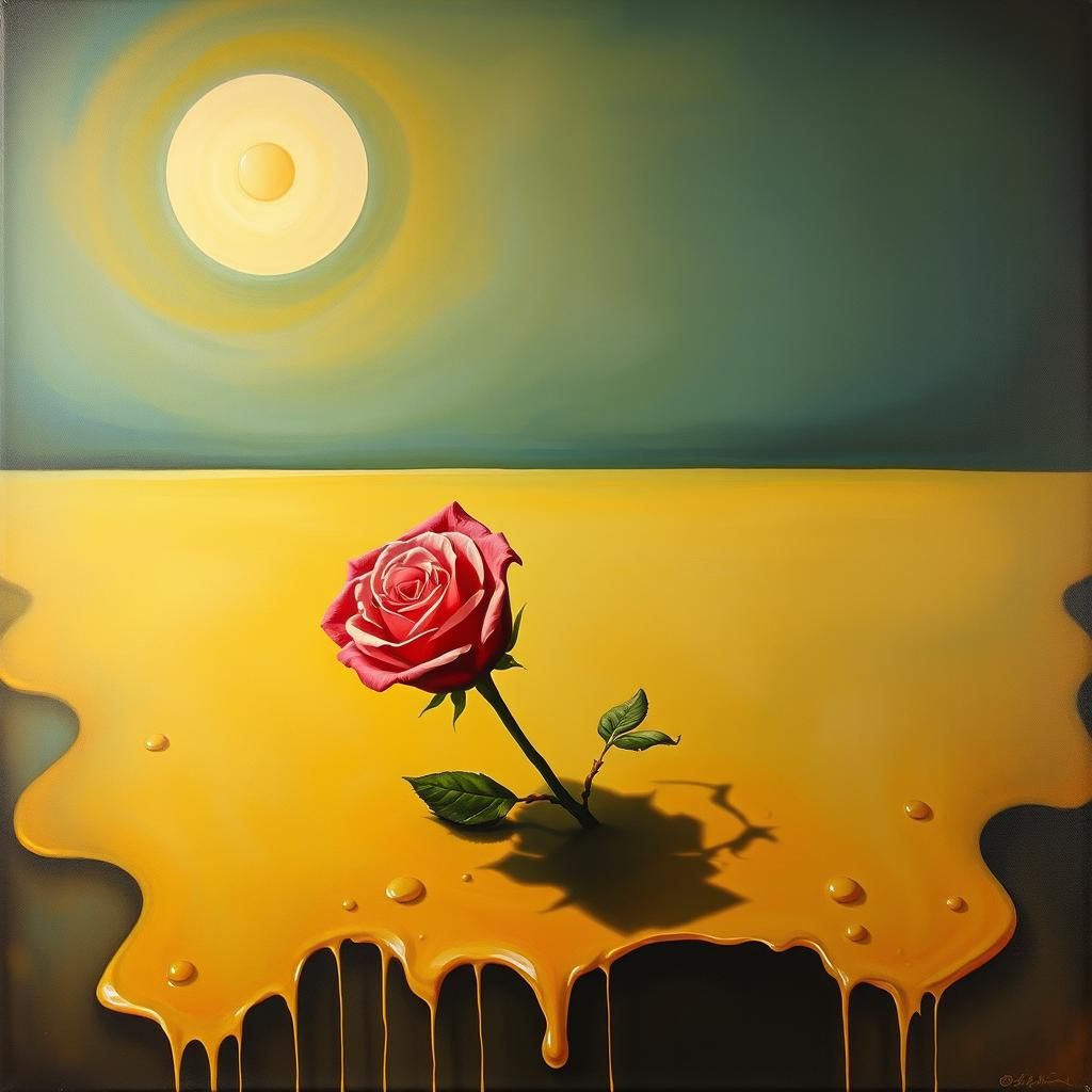 Surreal Rose Floating After Masked Crowd, Dali Style