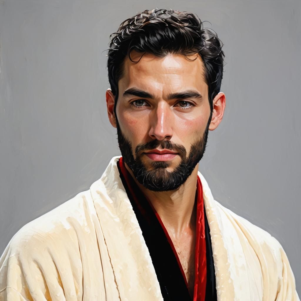 Handsome Man in Velvet Robes: Neo-Impressionist Impasto Port...