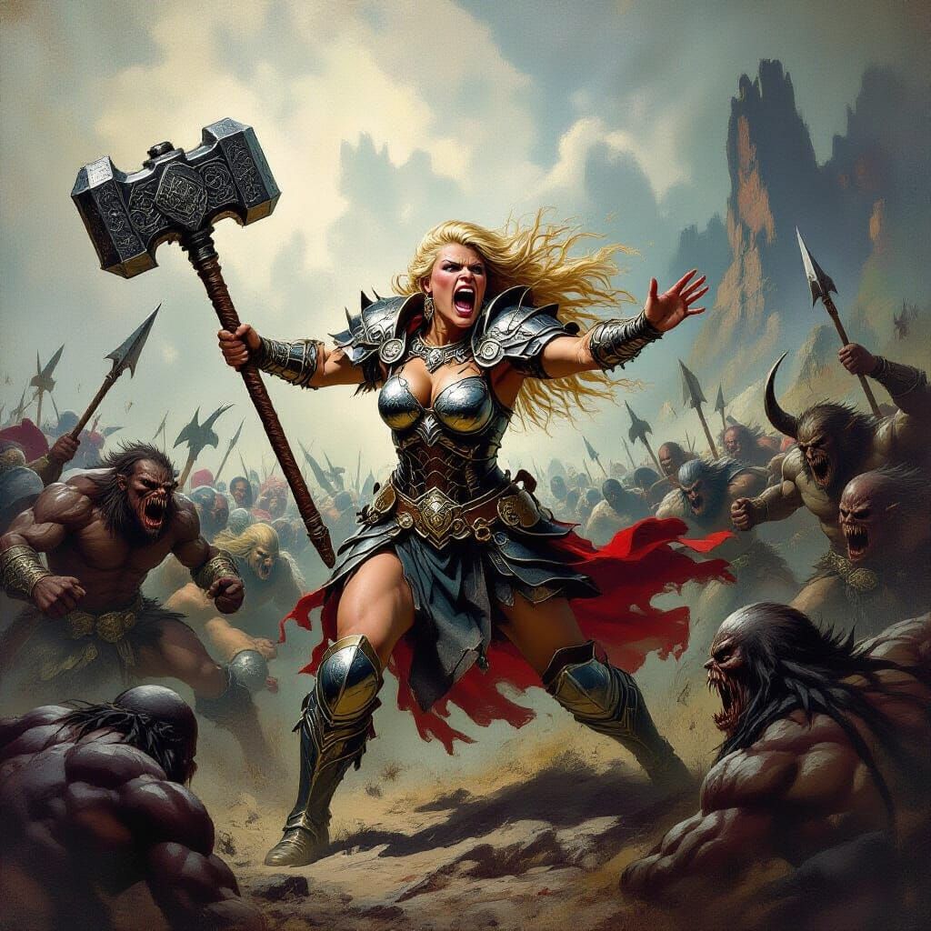 Valkyrie Warrior Charges into Battle: Epic Fantasy Art