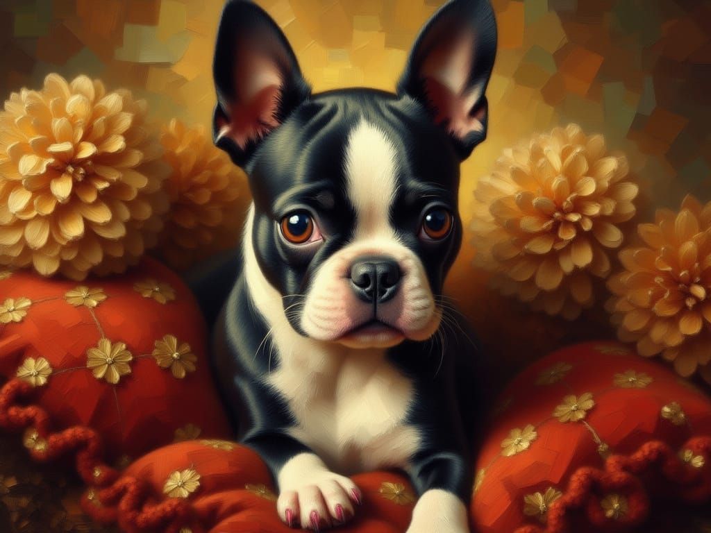 Boston Terrier in Classic Victorian Pet Portrait Style