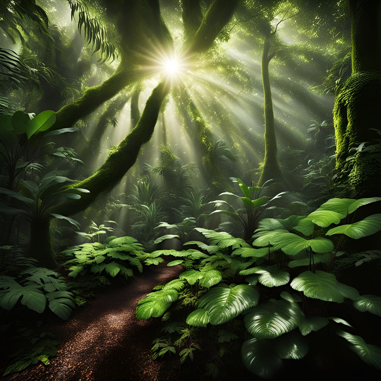 Lush Rainforest Oasis in Dynamic Lighting