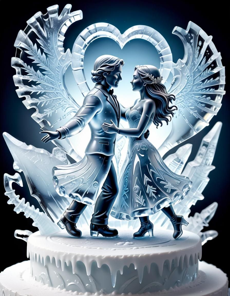 Icy Wedding Sculpture: Detailed Digital Illustration