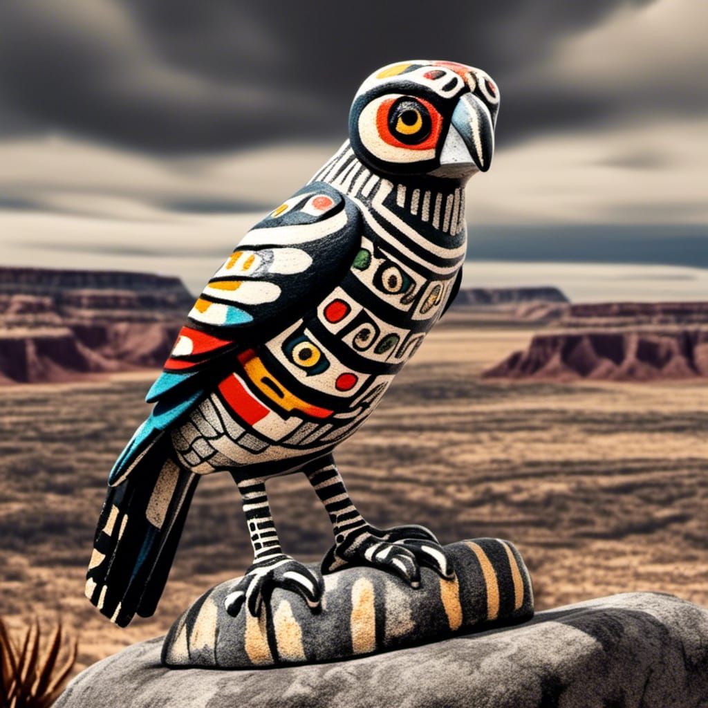 <lora:Dubuffet Dolls:1.0> a Large Thunderbird on a mesa