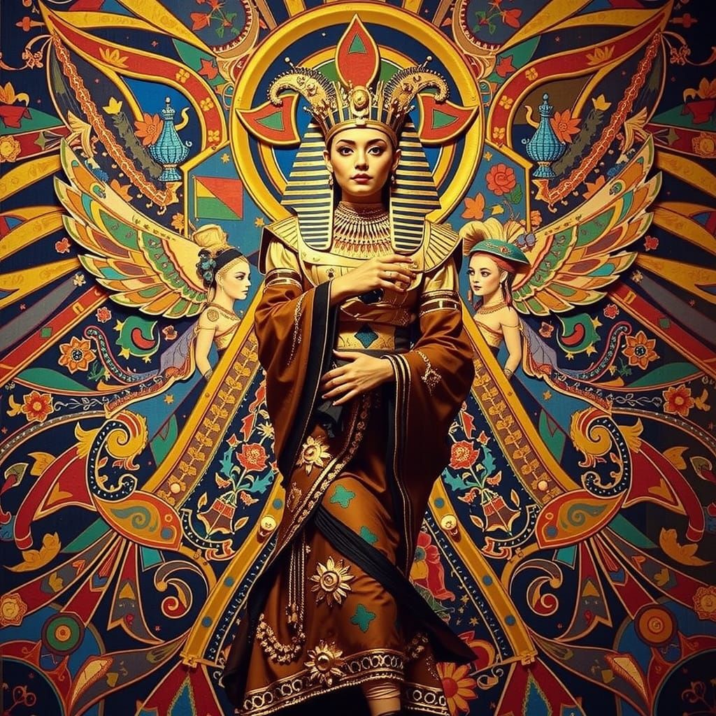 Harlequin, Geisha, and Tutankhamun in Photorealistic Full Bo...