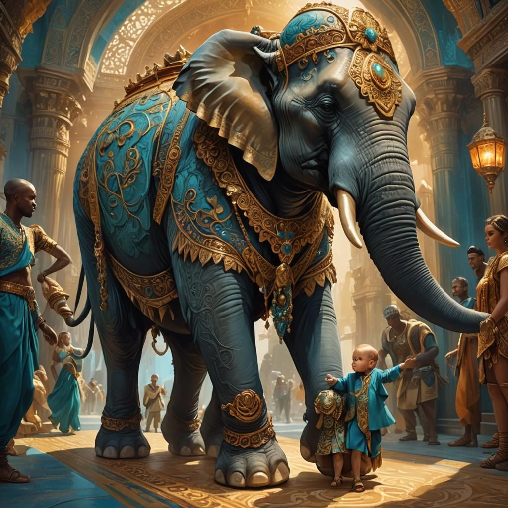 Baby Boy and Elephant Fashion Show in Art Deco