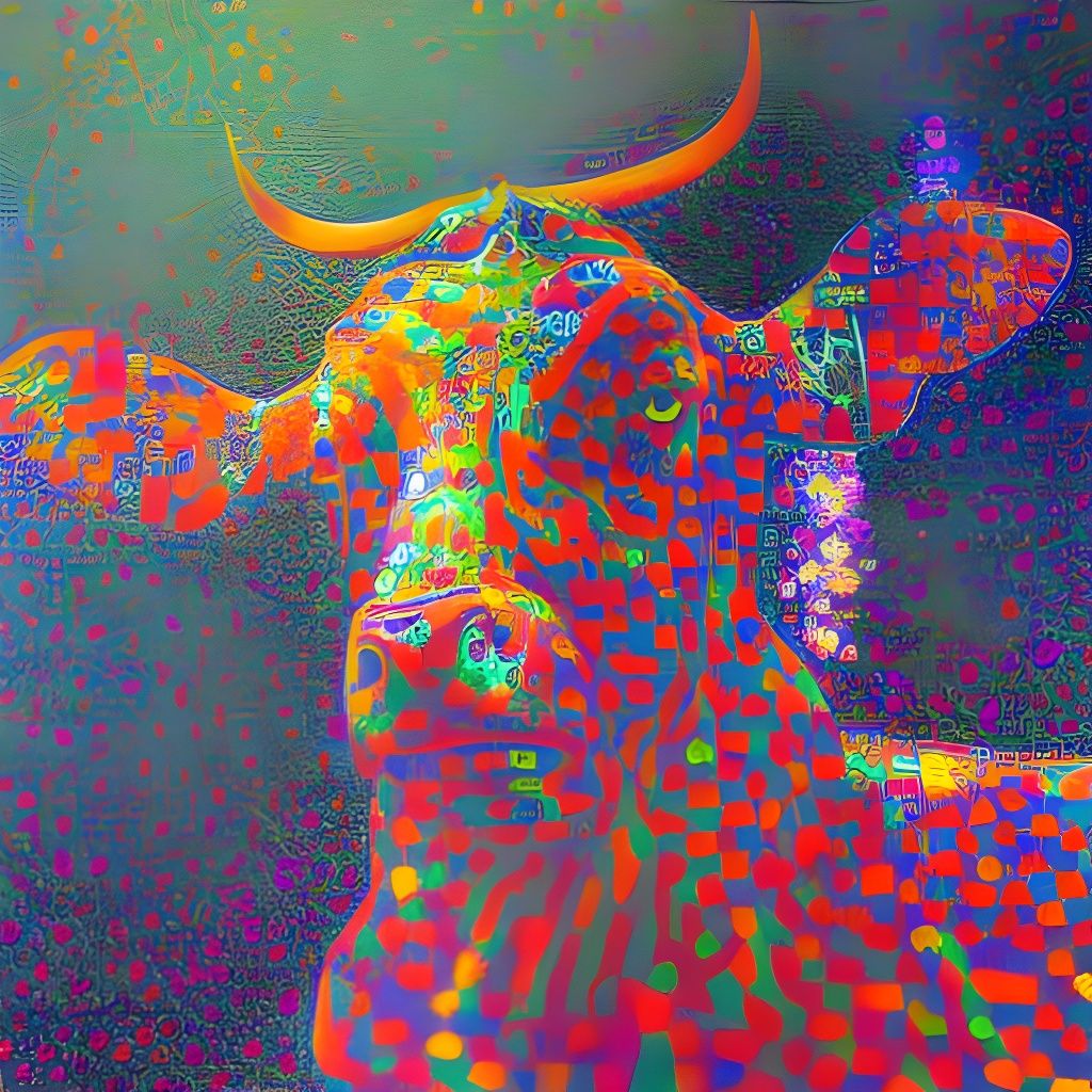 Psychedelic Pointillist Cow Inspired by Gustav Klimt
