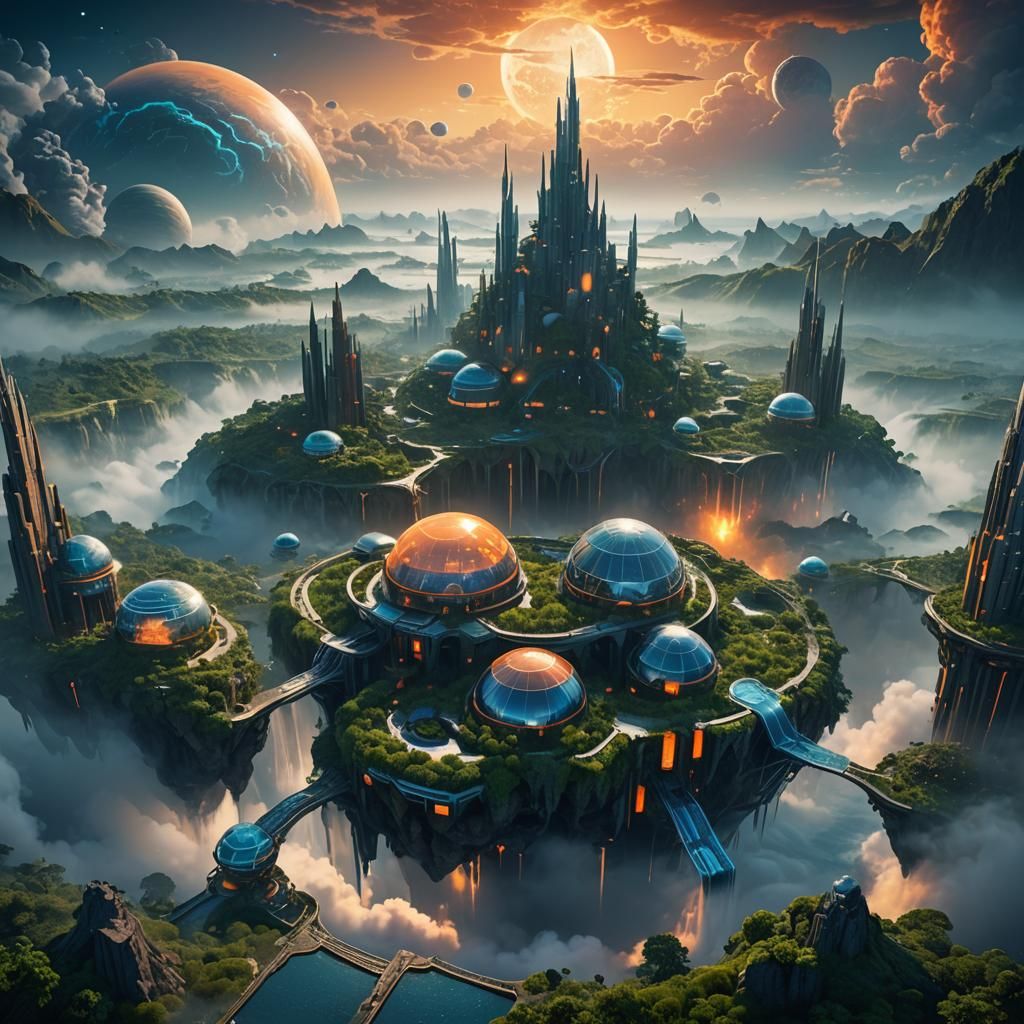 Futuristic Venus City in Iridescent Mist